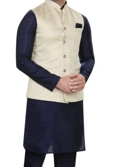 Ivory Art Silk Jacquard Nehru Jacket