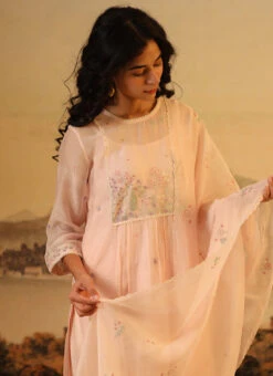 Ivory Pink Chanderi Silk Embroidered Dupatta Party Wear -C Bazaar Shop ivory pink chanderi silk embroidered dupatta dpbadcsduip01 b