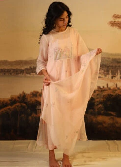 Ivory Pink Chanderi Silk Embroidered Dupatta Party Wear -C Bazaar Shop ivory pink chanderi silk embroidered dupatta dpbadcsduip01 u