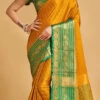 Jacquard Woven Work Mustard Color Soft Silk Saree Festive Wear
