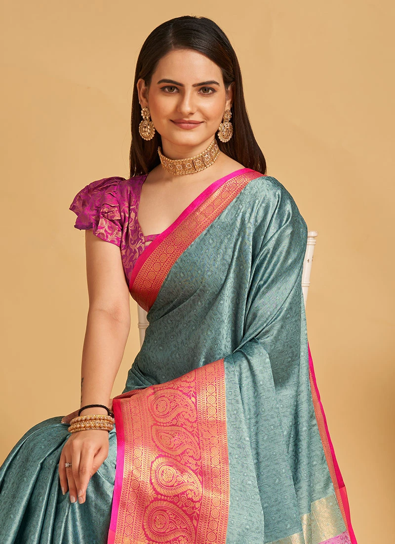 Jacquard Woven Work Pink Color Litchi Soft Silk Saree Party Wear 4 Jacquard Woven Work Pink Color Litchi Soft Silk Saree Party Wear - Image 4