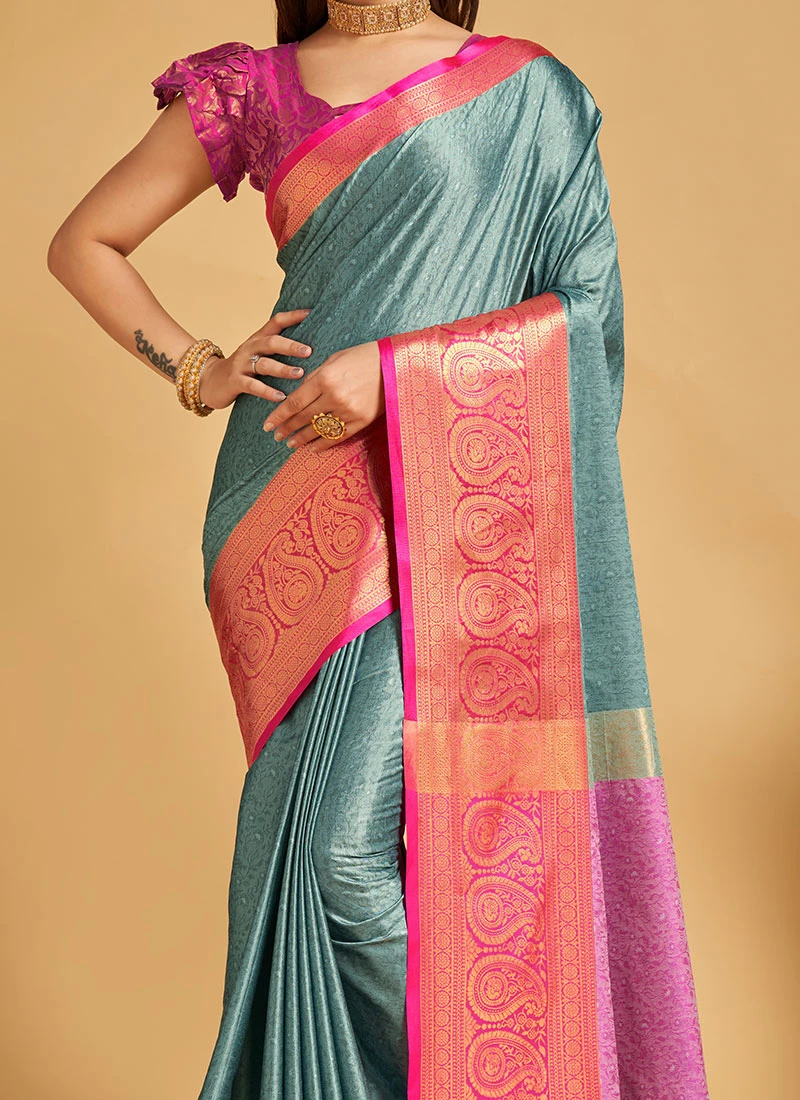 Jacquard Woven Work Pink Color Litchi Soft Silk Saree Party Wear 1 Jacquard Woven Work Pink Color Litchi Soft Silk Saree Party Wear