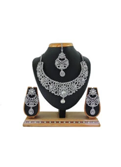 Jazzy Designer White Stone Bridal Necklace Set Party Wear -C Bazaar Shop jazzy designer white stone bridal necklace set jymsrk121235 b