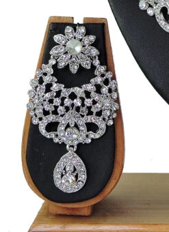 Jazzy Designer White Stone Bridal Necklace Set Party Wear