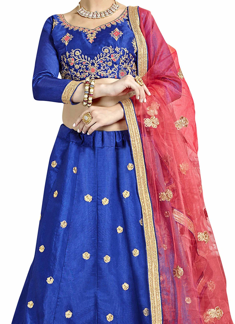 Lapis Blue Bangalori Silk Embroidered A Line Lehenga Party Wear 1 Lapis Blue Bangalori Silk Embroidered A Line Lehenga Party Wear