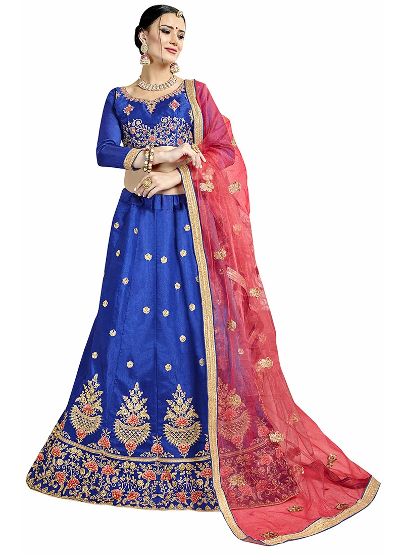 Lapis Blue Bangalori Silk Embroidered A Line Lehenga Party Wear 3 Lapis Blue Bangalori Silk Embroidered A Line Lehenga Party Wear - Image 3