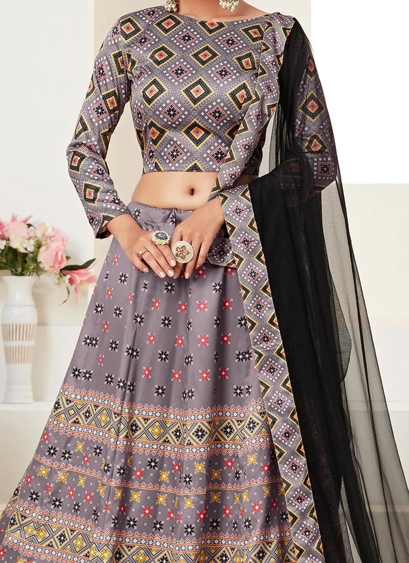 Lavender Ajmer Silk Printed Umbrella Lehenga Party Wear 1 Lavender Ajmer Silk Printed Umbrella Lehenga Party Wear