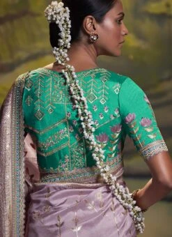 Lavender Benarasi Silk Zari Work Saree Wedding Wear -C Bazaar Shop lavender benarasi silk zari work saree sasli1772129 b