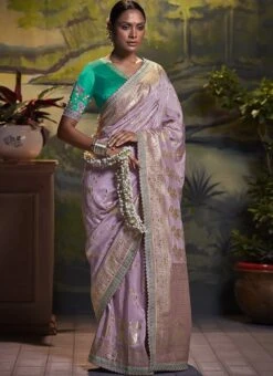 Lavender Benarasi Silk Zari Work Saree Wedding Wear -C Bazaar Shop lavender benarasi silk zari work saree sasli1772129 u