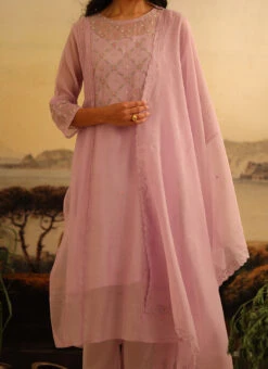 Lavender Chanderi Silk Embroidered Dupatta Party Wear