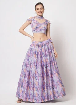 Lavender Chinon Silk Printed Work Umbrella Lehenga Choli Party Wear -C Bazaar Shop lavender chinon silk printed work umbrella lehenga choli ghsom127089 u