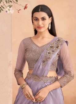 Lavender Chinon Silk Sequins Embroidered Ready Pleated Saree Party Wear -C Bazaar Shop lavender chinon silk sequins embroidered ready pleated saree saska36367304d b