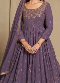 Lavender Faux Georgette Sequins Dresses And Gown Party Wear