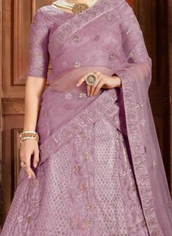 Lavender Net A Line Lehenga Party Wear