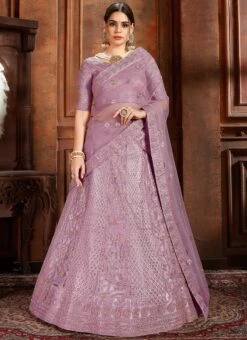 Lavender Net A Line Lehenga Party Wear -C Bazaar Shop lavender net a line lehenga ghmkns3304 u