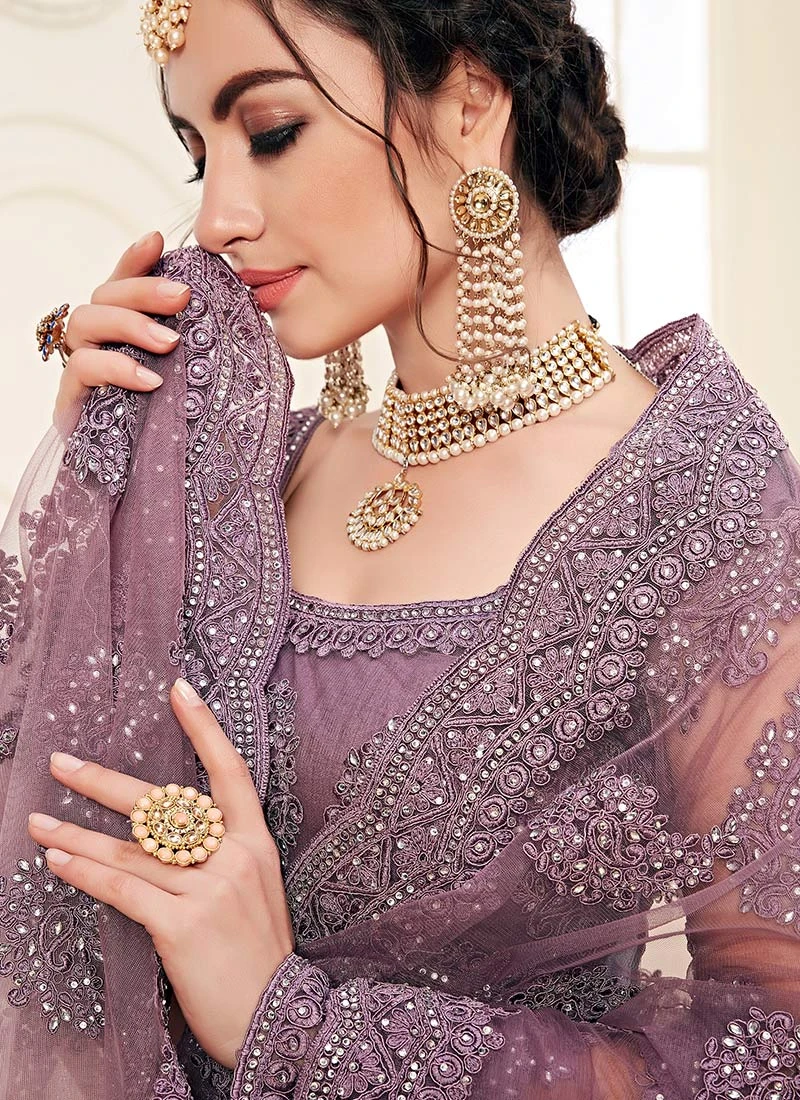 Lavender Net A Line Lehenga Wedding Wear 1 Lavender Net A Line Lehenga Wedding Wear
