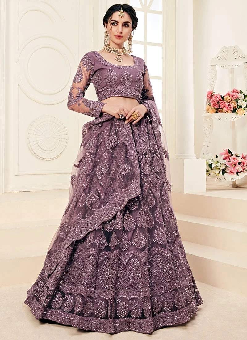 Lavender Net A Line Lehenga Wedding Wear 3 Lavender Net A Line Lehenga Wedding Wear - Image 3