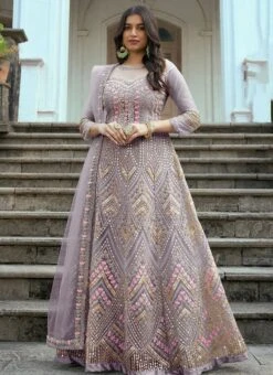 Lavender Net Embroidered Anarkali Suit Party Wear -C Bazaar Shop lavender net embroidered anarkali suit slsli19171002d u