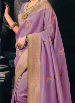 Lavender Tissue Silk Zari Work Saree Festive Wear