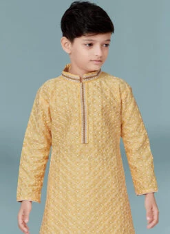 Lemon Yellow Cotton Jacquard Kurta Pyjama Party Wear 5 Lemon Yellow Cotton Jacquard Kurta Pyjama Party Wear -C Bazaar Shop lemon yellow cotton jacquard kurta pyjama kdbmsgr702 b