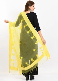 Lemon Yellow Organza Cotton Chikankari Embroidery Dupatta Work Wear -C Bazaar Shop lemon yellow organza cotton chikankari embroidery dupatta dpdmimfd113 b