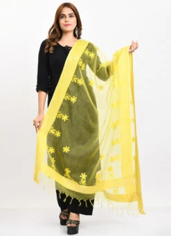Lemon Yellow Organza Cotton Chikankari Embroidery Dupatta Work Wear -C Bazaar Shop lemon yellow organza cotton chikankari embroidery dupatta dpdmimfd113 u