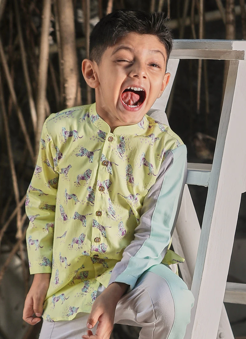 Lemon Yellow Pure Cotton Animal Printed Co Ords Set Party Wear 3 Lemon Yellow Pure Cotton Animal Printed Co Ords Set Party Wear - Image 3