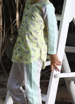 Lemon Yellow Pure Cotton Animal Printed Co Ords Set Party Wear