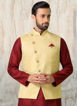 Light Beige Jacquard Silk Nehru Jacket -C Bazaar Shop light beige jacquard silk nehru jacket jmkmdc475 b