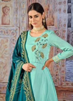 Light Blue Art Silk Embroidered Anarkali Suit Party Wear -C Bazaar Shop light blue art silk embroidered anarkali suit slsdc3003 b