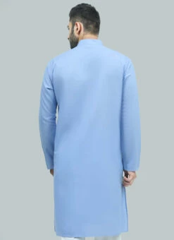 Light Blue Blended Cotton Kurta Pyjama Festive Wear -C Bazaar Shop light blue blended cotton kurta pyjama kpdsal19lbl b