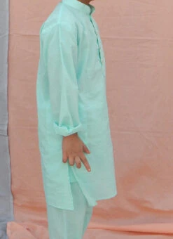 Light Blue Cotton Solid Kurta Pyjama Festive Wear