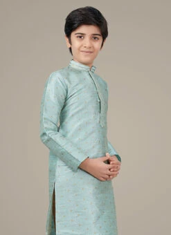Light Blue Gicha Silk Zari Work Boys Kurta Pyjama -C Bazaar Shop light blue gicha silk zari work boys kurta pyjama kdbmss6143 b