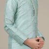 Light Blue Gicha Silk Zari Work Boys Kurta Pyjama