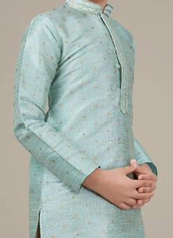 Light Blue Gicha Silk Zari Work Boys Kurta Pyjama