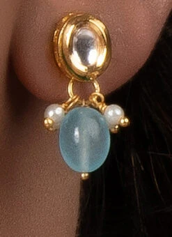 Light Blue Kundan N Beads Choker Set With Earrings Party Wear