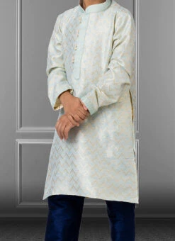 Light Blue Linen Silk Boys Kurta Pyjama Party Wear