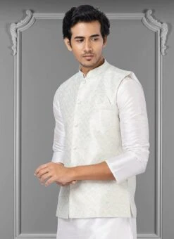 Light Blue Linen Silk Nehru Jacket -C Bazaar Shop light blue linen silk nehru jacket jmkkvs473 b