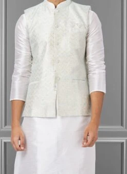 Light Blue Linen Silk Nehru Jacket