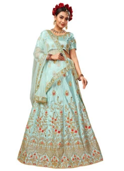 Light Blue Satin Silk Machine Embroidered A Line Lehenga Party Wear -C Bazaar Shop light blue satin silk machine embroidered a line lehenga ghssitmnmhy1006 u