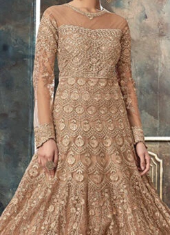 Light Brown Embroidered Abaya Style Anarkali Suit Party Wear