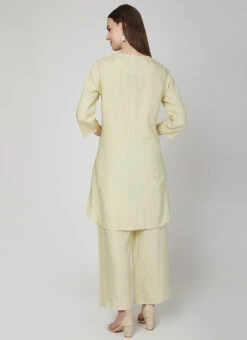 Light Cream Linen Kurta Palazzo Set Work Wear -C Bazaar Shop light cream linen kurta palazzo set krsdvcsvts31 b