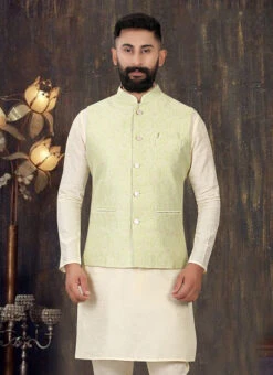 Light Green Art Silk Brocade Nehru Jacket -C Bazaar Shop light green art silk brocade nehru jacket jmkmdc1399 b
