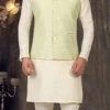 Light Green Art Silk Brocade Nehru Jacket
