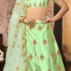 Light Green Art Silk Embroidered A Line Lehenga Wedding Wear