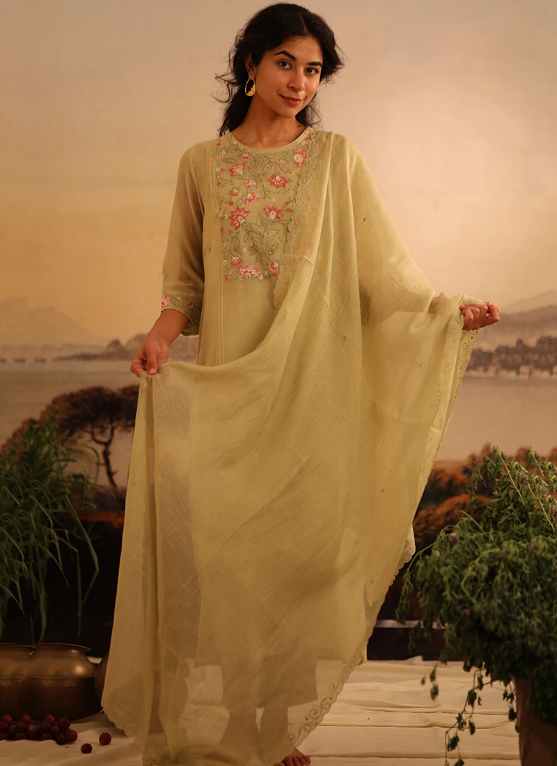 Light Green Chanderi Silk Embroidered Dupatta Party Wear 3 Light Green Chanderi Silk Embroidered Dupatta Party Wear - Image 3