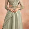 Light Green Chinon Silk Embroidered Ready Pleated Saree Party Wear