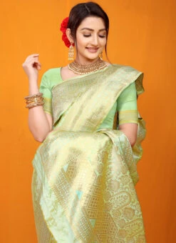 Light Green Color Zari Work Soft Silk Saree Festive Wear -C Bazaar Shop light green color zari work soft silk saree sasom907 b