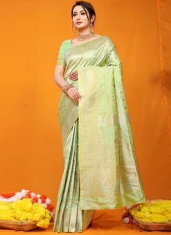 Light Green Color Zari Work Soft Silk Saree Festive Wear -C Bazaar Shop light green color zari work soft silk saree sasom907 u