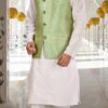 Light Green Cotton Jacquard Nehru Jacket